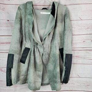 Blank Noir Faux Suede Silk Lined Jacket Coat Hooded Large